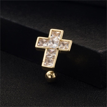 Gold Plated Navel Belly Button Ring Body Piercing Cross - 4