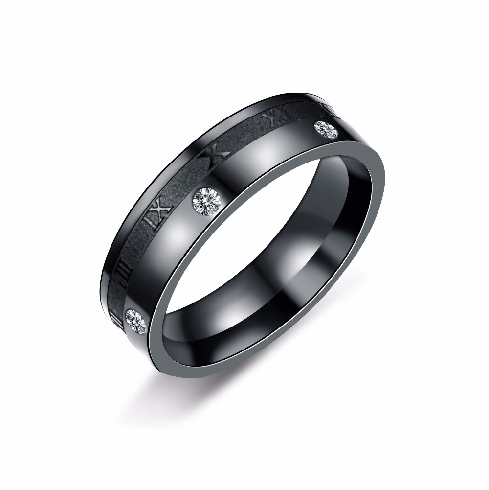 Rostfritt stål ring 6mm romerska siffror Zircon