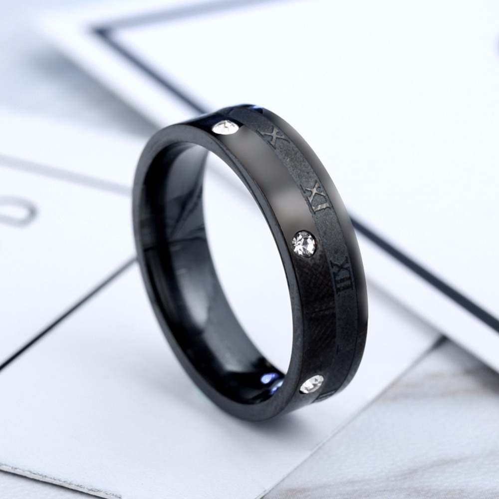 Rostfritt stål ring 6mm romerska siffror Zircon - 2