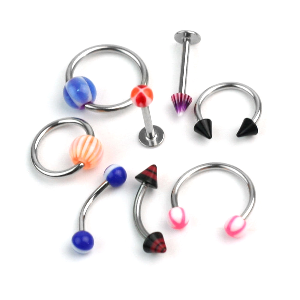 Blandad stil navel labret näsa tunga barbell piercing MIX färg 10ST PACK
