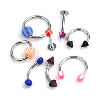 Blandad stil navel labret näsa tunga barbell piercing MIX färg 10ST PACK