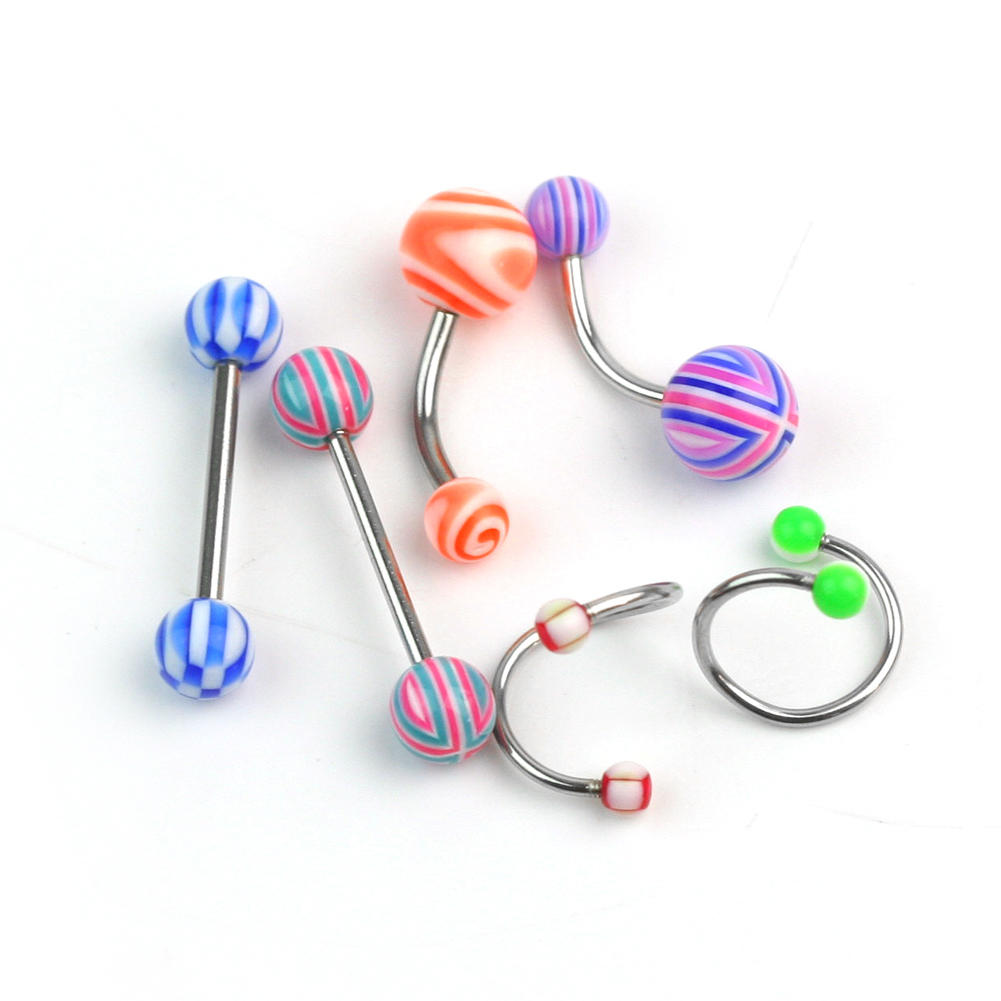 Blandad stil navel labret näsa tunga barbell piercing MIX färg 10ST PACK - 2