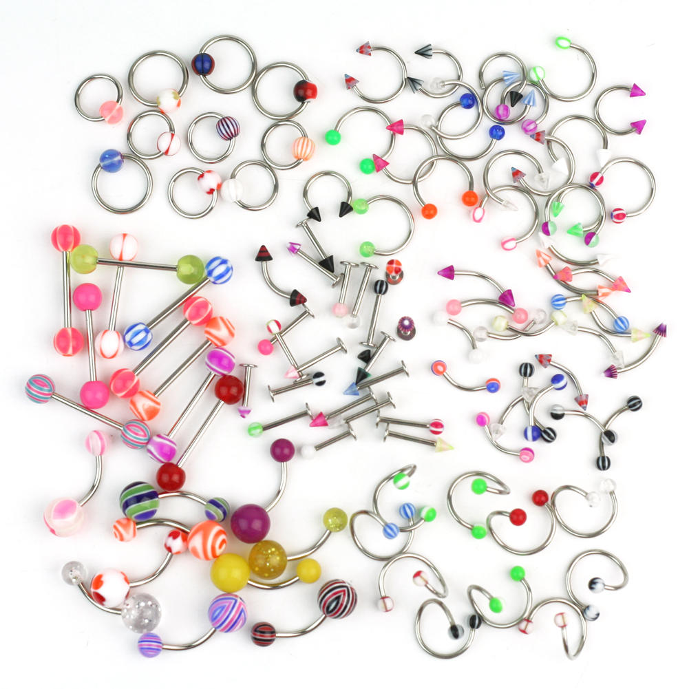Blandad stil navel labret näsa tunga barbell piercing MIX färg 10ST PACK - 3