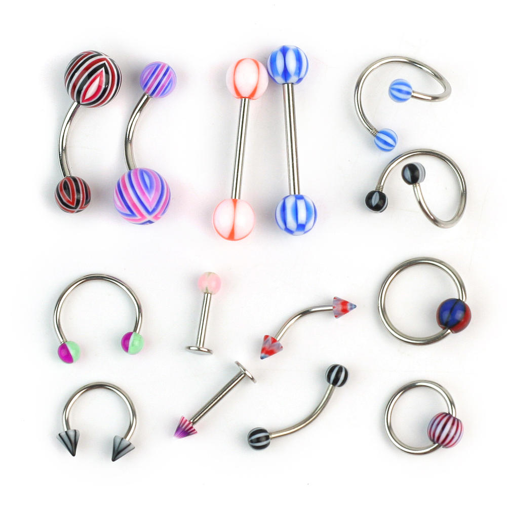 Blandad stil navel labret näsa tunga barbell piercing MIX färg 10ST PACK - 4