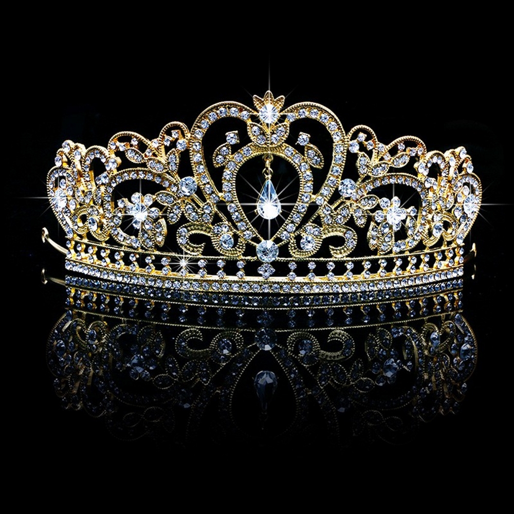 Kristall bröllop hår krona tiara GULD - 2