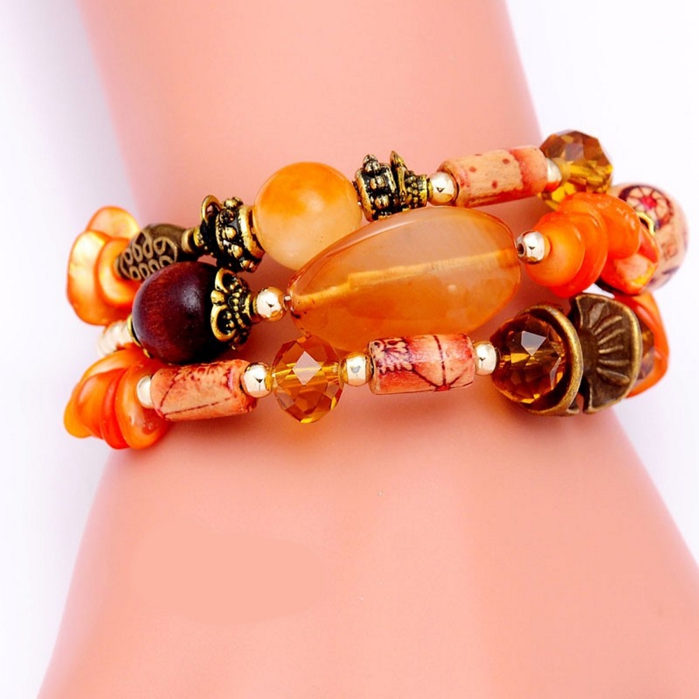Bracelet Vintage Shell Agate Beads Stones Crystal Multilayer Wrist 
