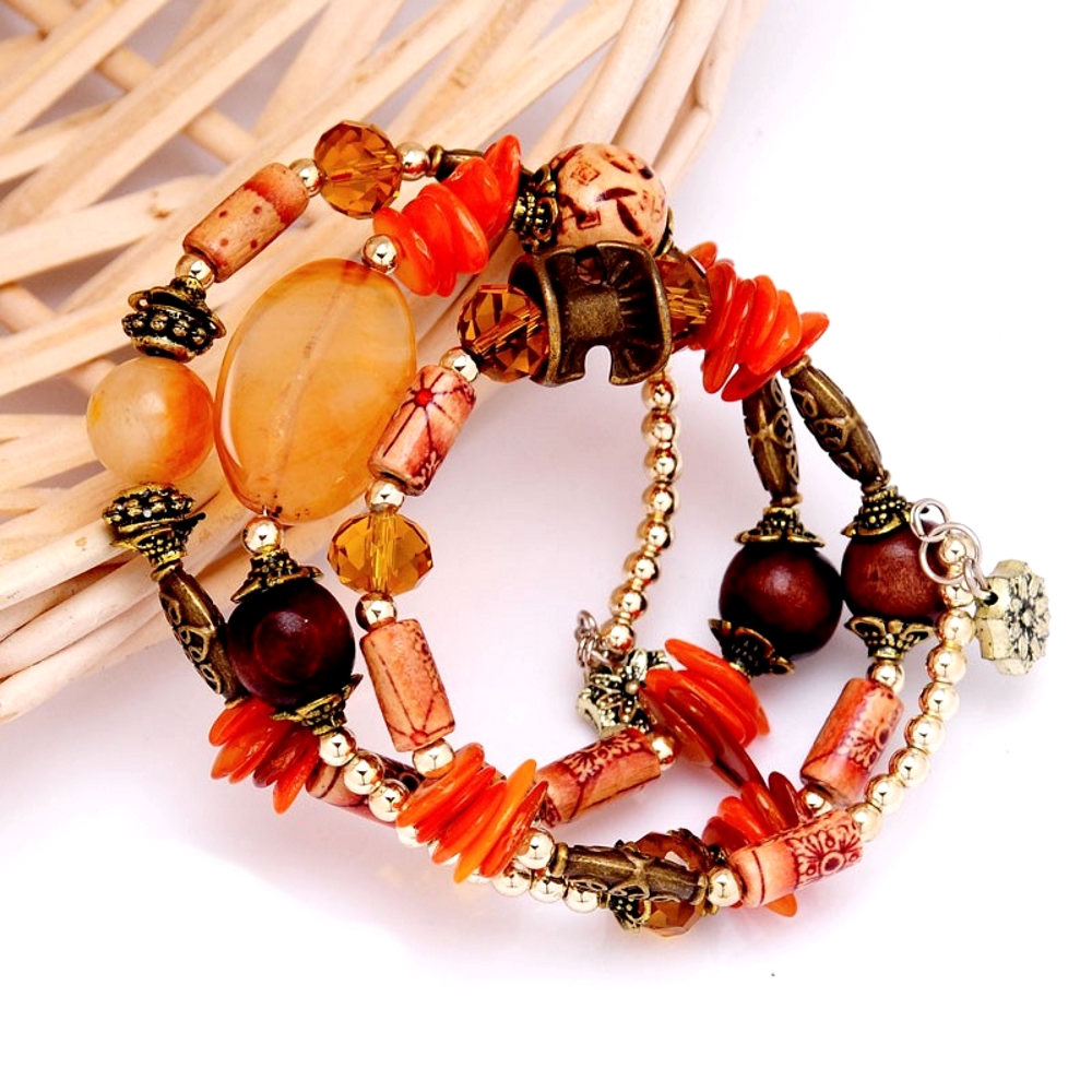 Bracelet Vintage Shell Agate Beads Stones Crystal Multilayer Wrist  - 3