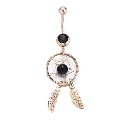 Golden Dream Catcher Feather Rhinestone Piercing Belly Button Navel Ring Barbell