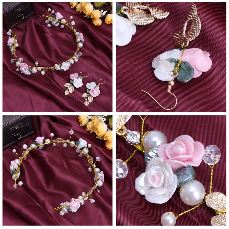 Women Hair Band Bowknot Hairband Wedding  Faux Pearl Crystal  SET - 6