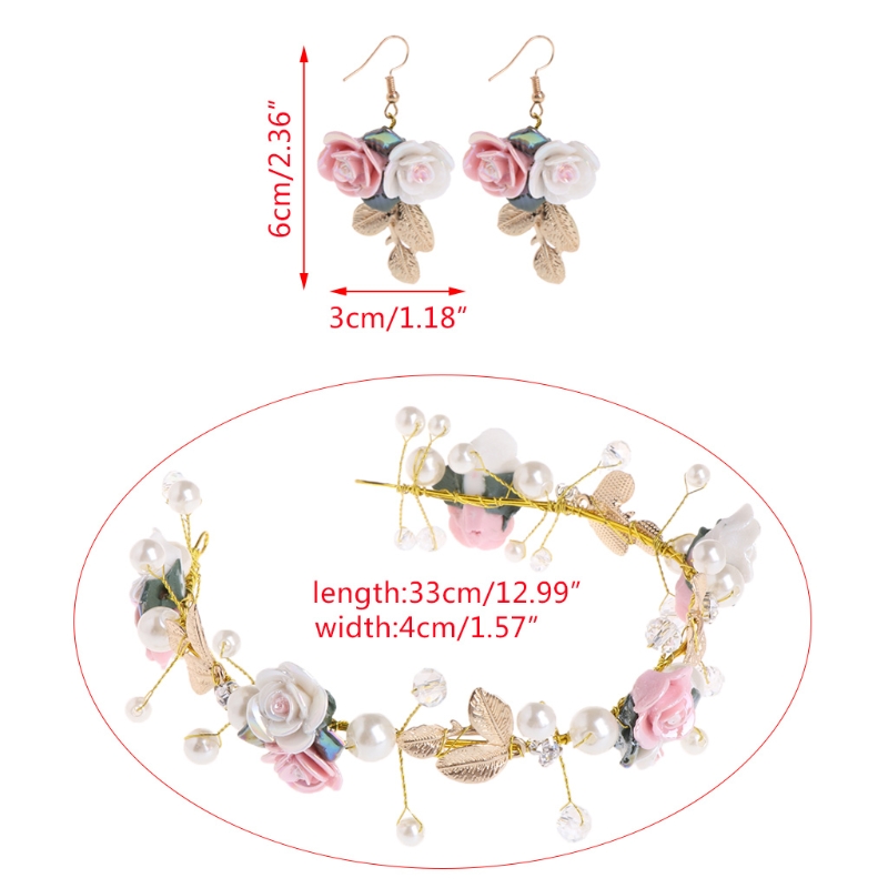 Women Hair Band Bowknot Hairband Wedding  Faux Pearl Crystal  SET - 2