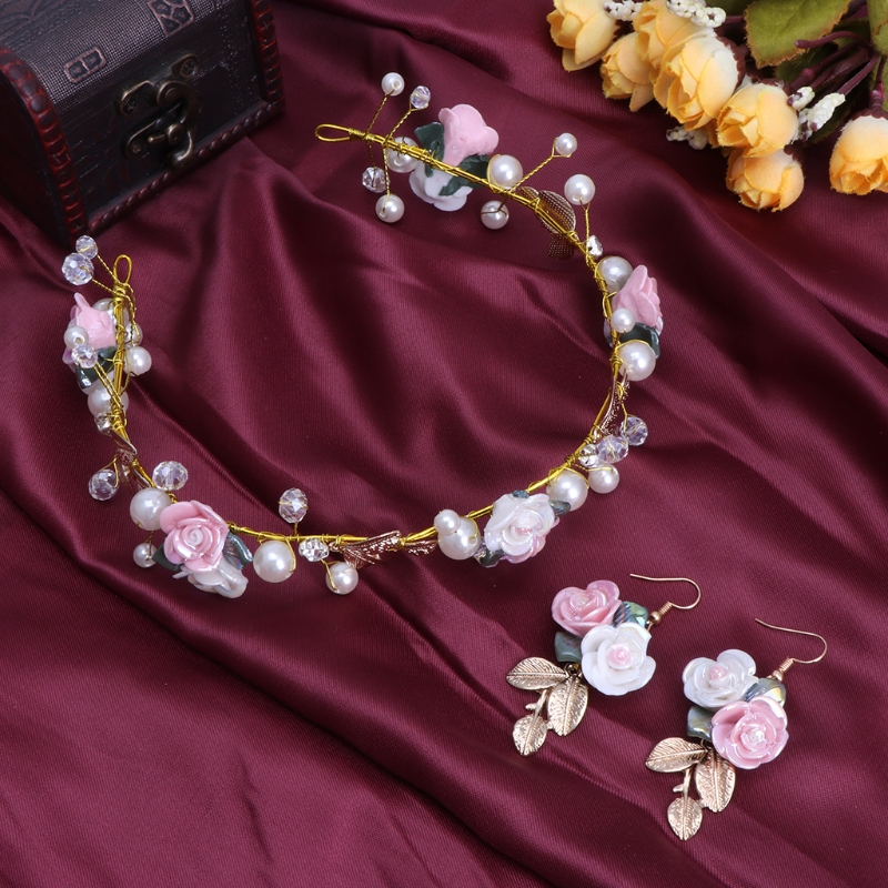 Women Hair Band Bowknot Hairband Wedding  Faux Pearl Crystal  SET - 3