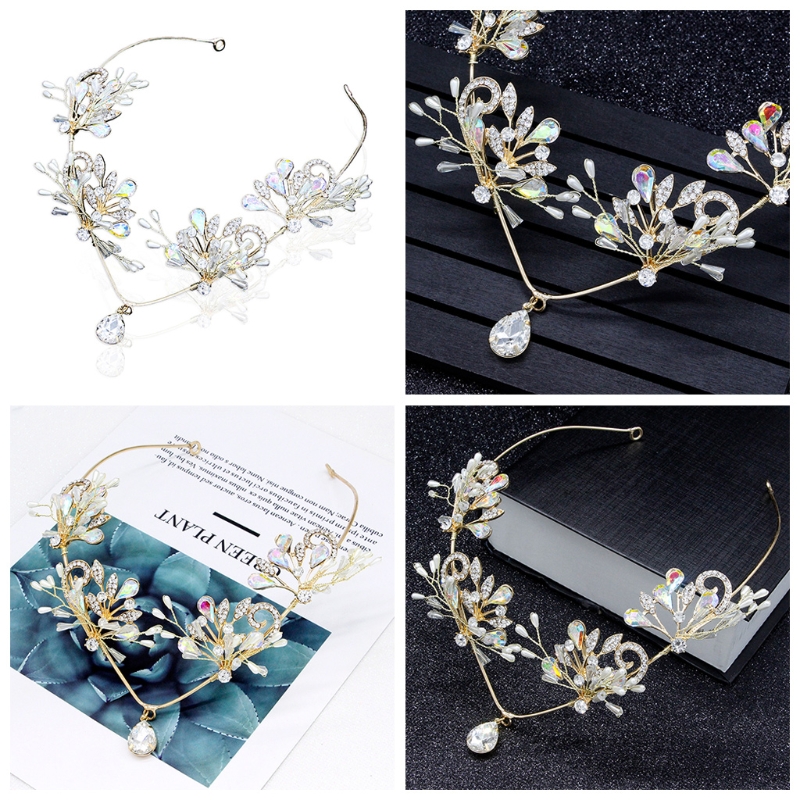 Women Hair Band Bowknot Hairband Wedding  Faux Pearl Crystal 