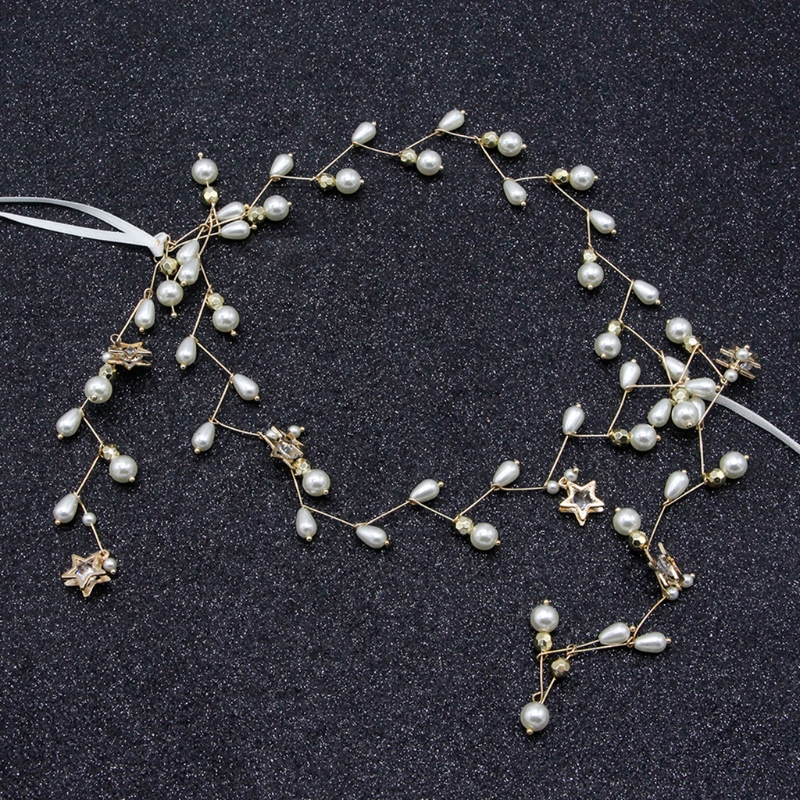 Women Hair Band Bowknot Hairband Wedding  Faux Pearl Crystal SET - 5