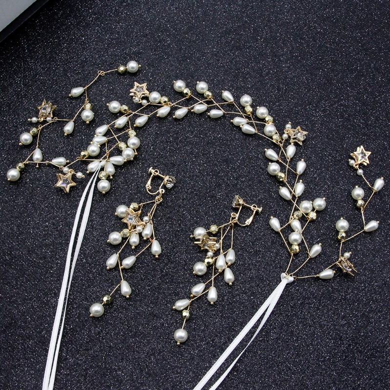 Women Hair Band Bowknot Hairband Wedding  Faux Pearl Crystal SET - 8