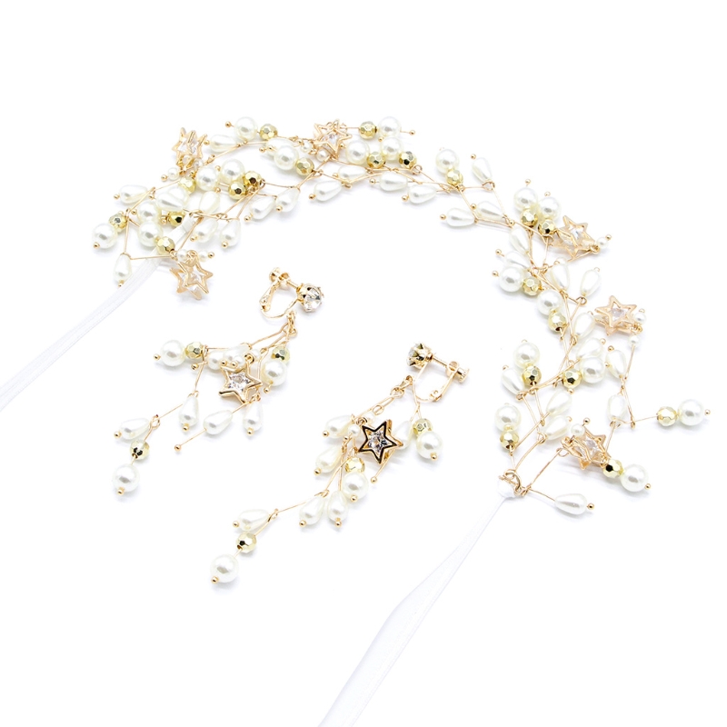 Women Hair Band Bowknot Hairband Wedding  Faux Pearl Crystal SET