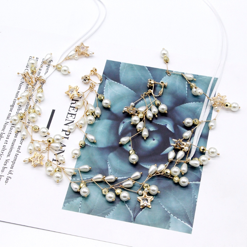 Women Hair Band Bowknot Hairband Wedding  Faux Pearl Crystal SET - 2