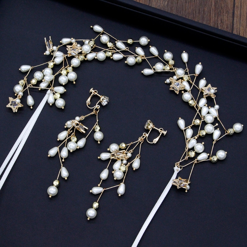 Women Hair Band Bowknot Hairband Wedding  Faux Pearl Crystal SET - 7