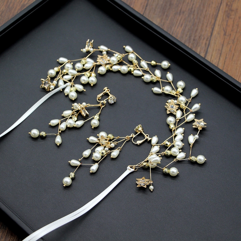 Women Hair Band Bowknot Hairband Wedding  Faux Pearl Crystal SET - 6