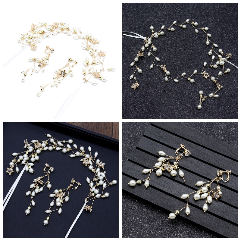 Women Hair Band Bowknot Hairband Wedding  Faux Pearl Crystal SET - 3