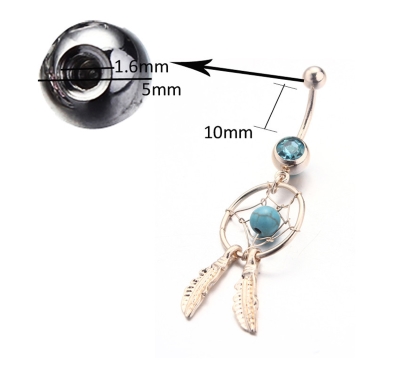 Golden Dream Catcher Feather Rhinestone Piercing Belly Button Navel Ring Barbell - 3