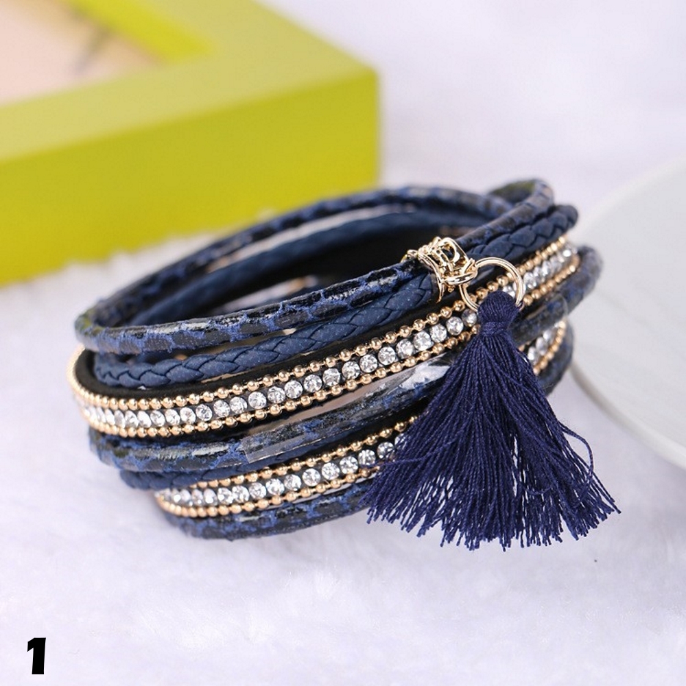 Rhinestone Leather Wrap Wristband Magnetic Bracelet Bangle - 4