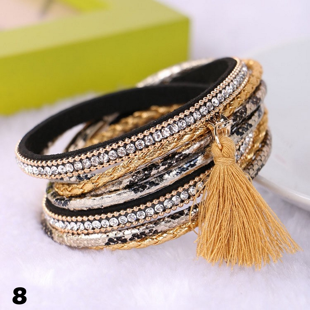 Rhinestone Leather Wrap Wristband Magnetic Bracelet Bangle - 10
