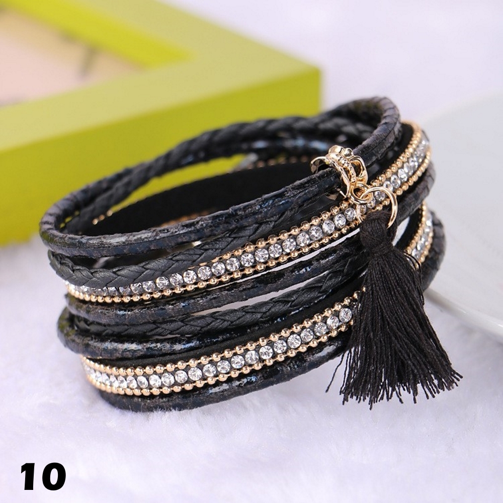 Rhinestone Leather Wrap Wristband Magnetic Bracelet Bangle - 6