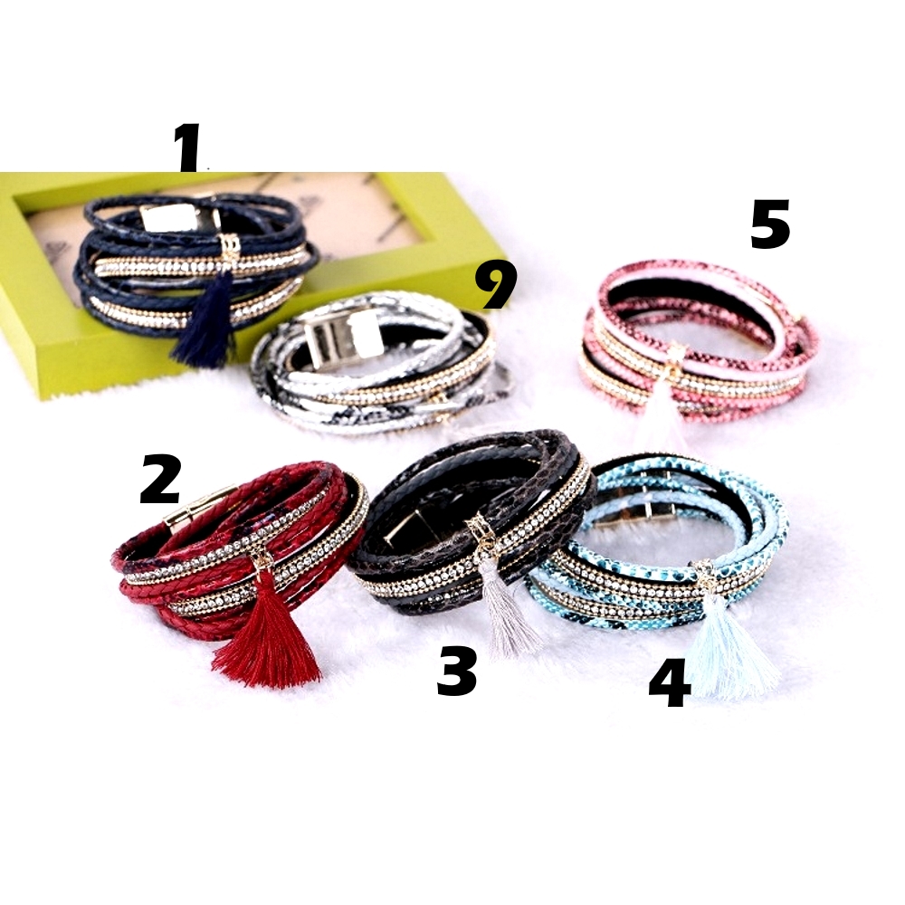 Rhinestone Leather Wrap Wristband Magnetic Bracelet Bangle