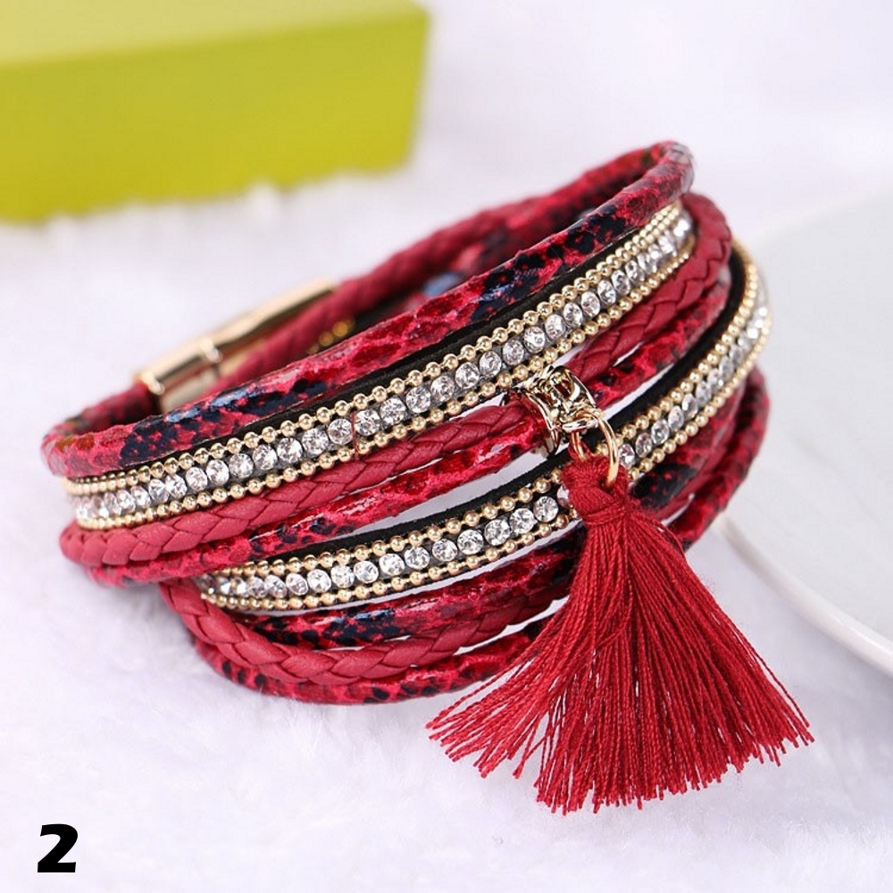 Rhinestone Leather Wrap Wristband Magnetic Bracelet Bangle - 9