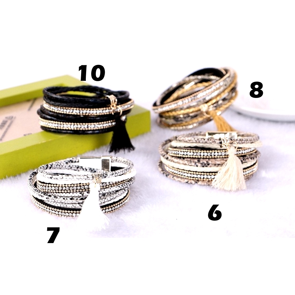 Rhinestone Leather Wrap Wristband Magnetic Bracelet Bangle - 2
