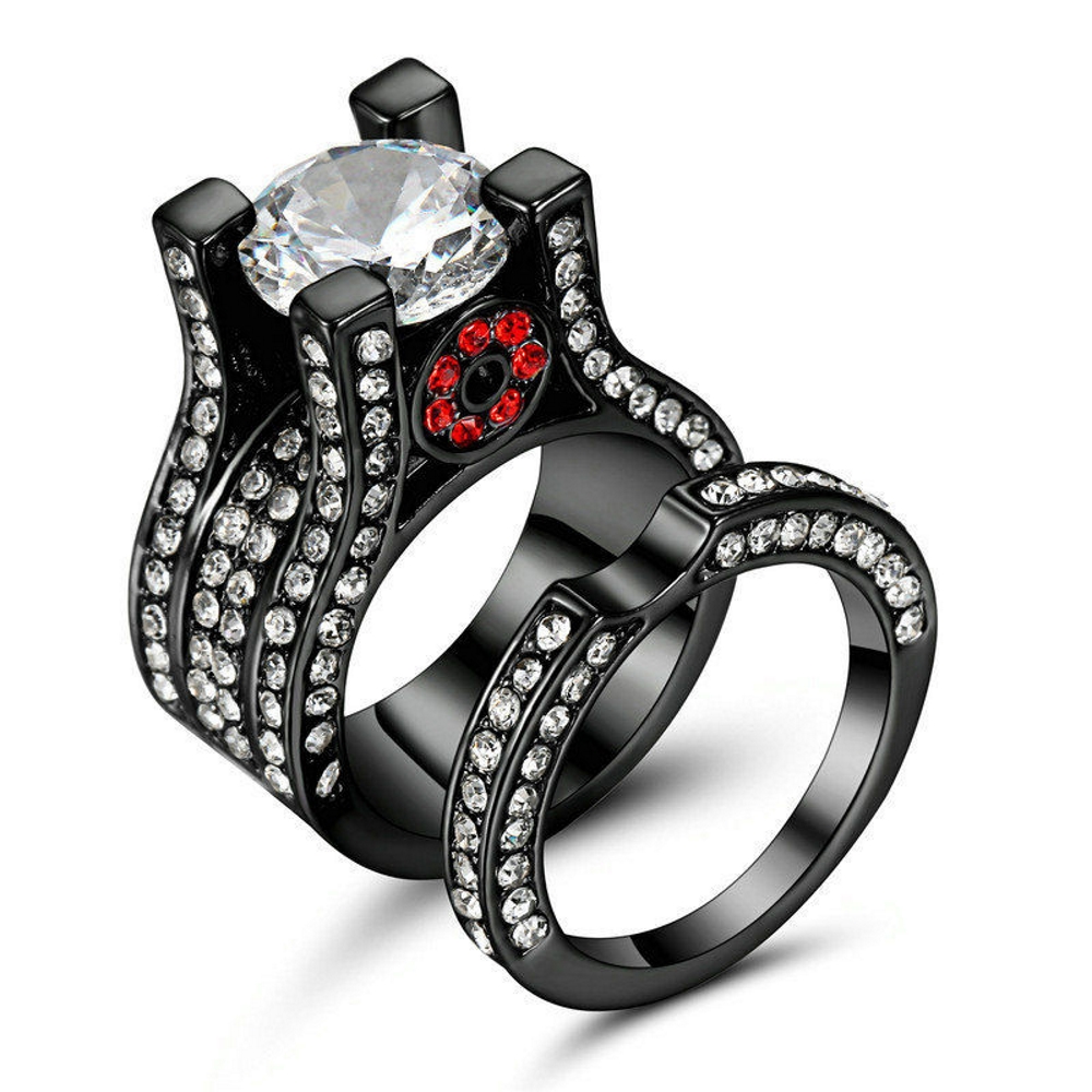 10K BLACK Gold Filled Engagement double ring