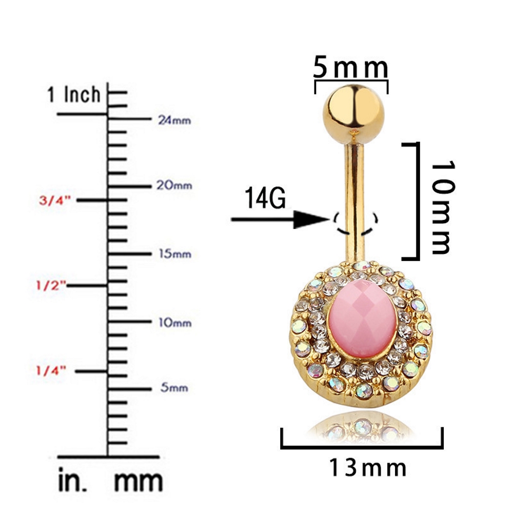 Navel Jewelry piercing 14G 316L Surgical Steel Pink Stone Oval - 3