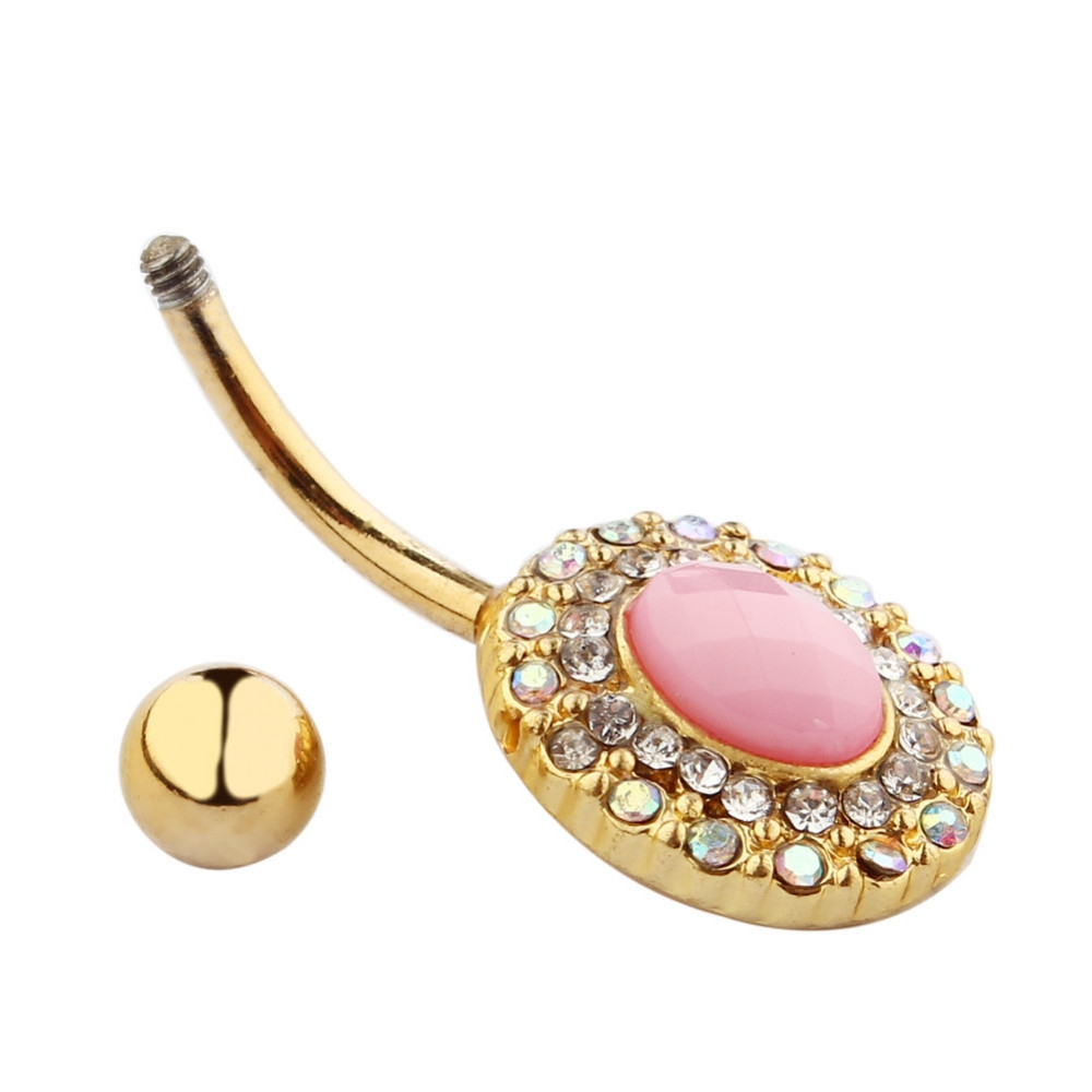 Navel Jewelry piercing 14G 316L Surgical Steel Pink Stone Oval - 2