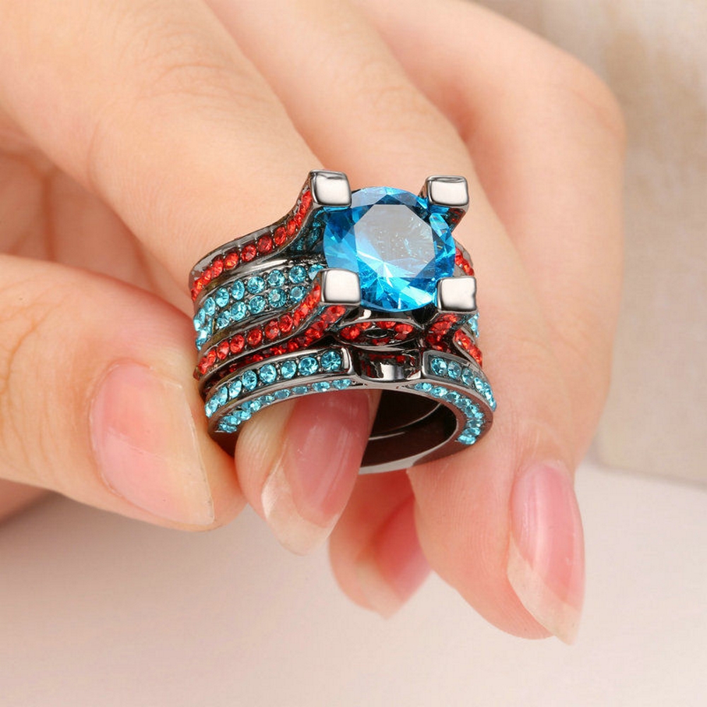10K BLACK Gold Filled Engagement double ring - 2