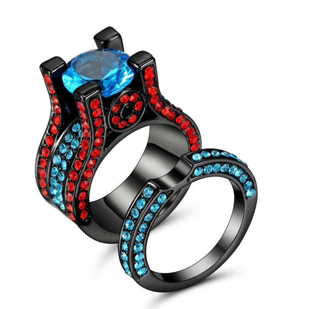 10K BLACK Gold Filled Engagement double ring
