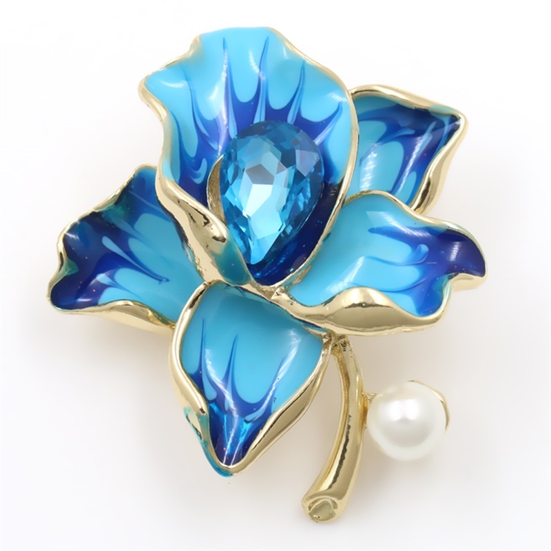 Brosch Kristall Emalj Blomma - 4
