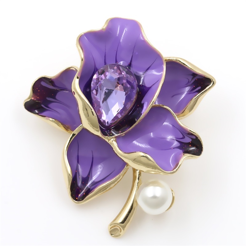Brosch Kristall Emalj Blomma - 2