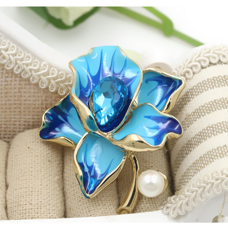 Brosch Kristall Emalj Blomma - 6