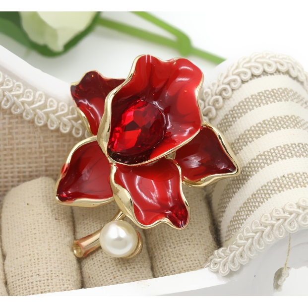 Brosch Kristall Emalj Blomma - 9