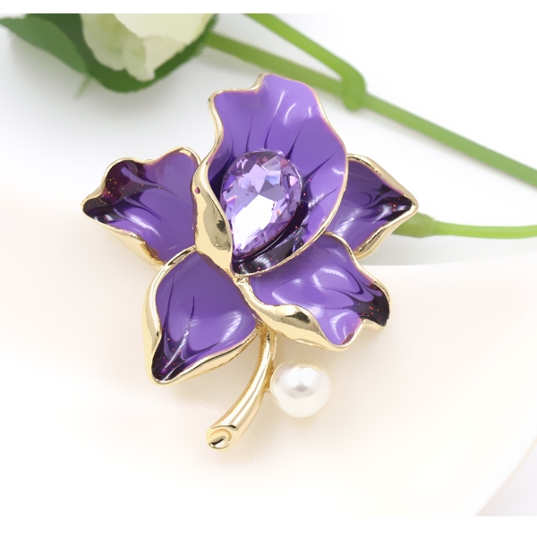 Brosch Kristall Emalj Blomma - 8