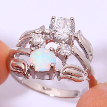 Silver FILLED RING White Fire Opal 