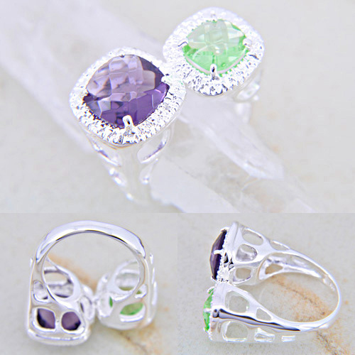 SILVER filled AMETHYST,GREEN TOPAZ RING - 2