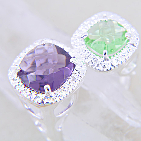 SILVER filled AMETHYST,GREEN TOPAZ RING