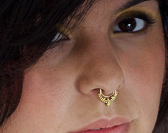 YELLOW GOLD Nose Rings Body Piercing Fake Septum Clicker - 6