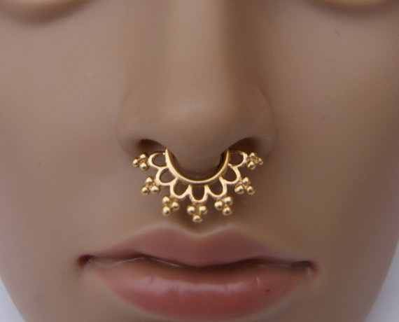 YELLOW GOLD Nose Rings Body Piercing Fake Septum Clicker - 4