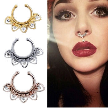 YELLOW GOLD Nose Rings Body Piercing Fake Septum Clicker - 3
