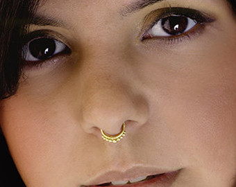 YELLOW GOLD Nose Rings Body Piercing Fake Septum Clicker - 5