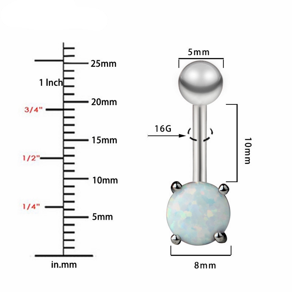 Navel Jewelry piercing 14G 316L Surgical Steel Opal - 3