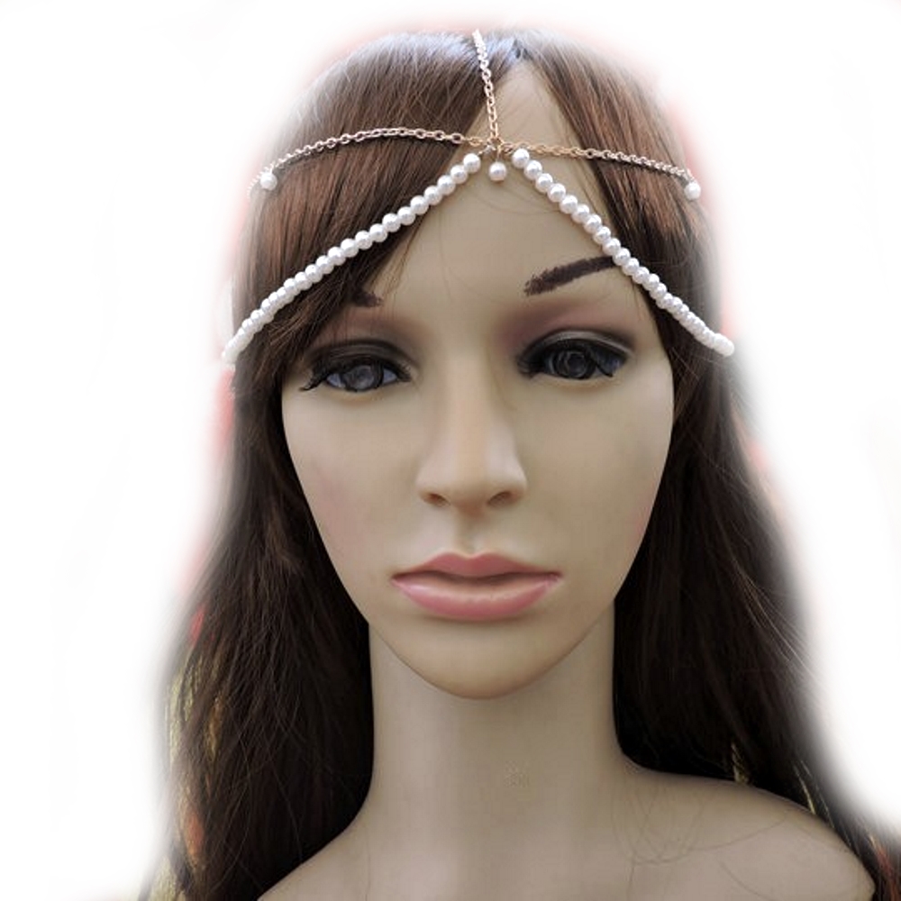 Women Hair Band Chains pearl tiara bridal