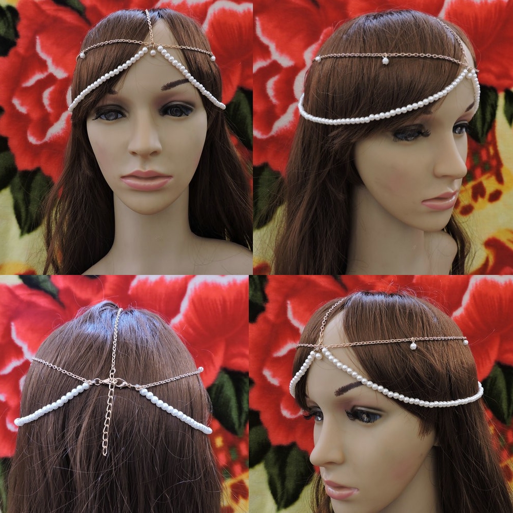 Women Hair Band Chains pearl tiara bridal - 2
